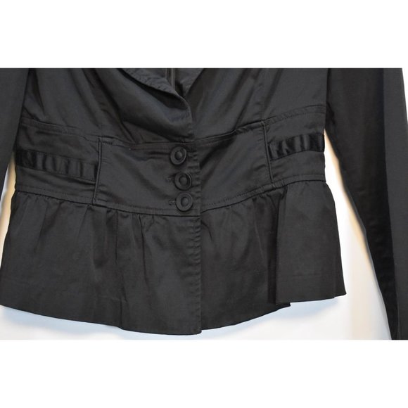 Women's Forever 21 Black Sateen Fitted Jacket Gold Chain Peplum Waist L - Picture 2 of 7